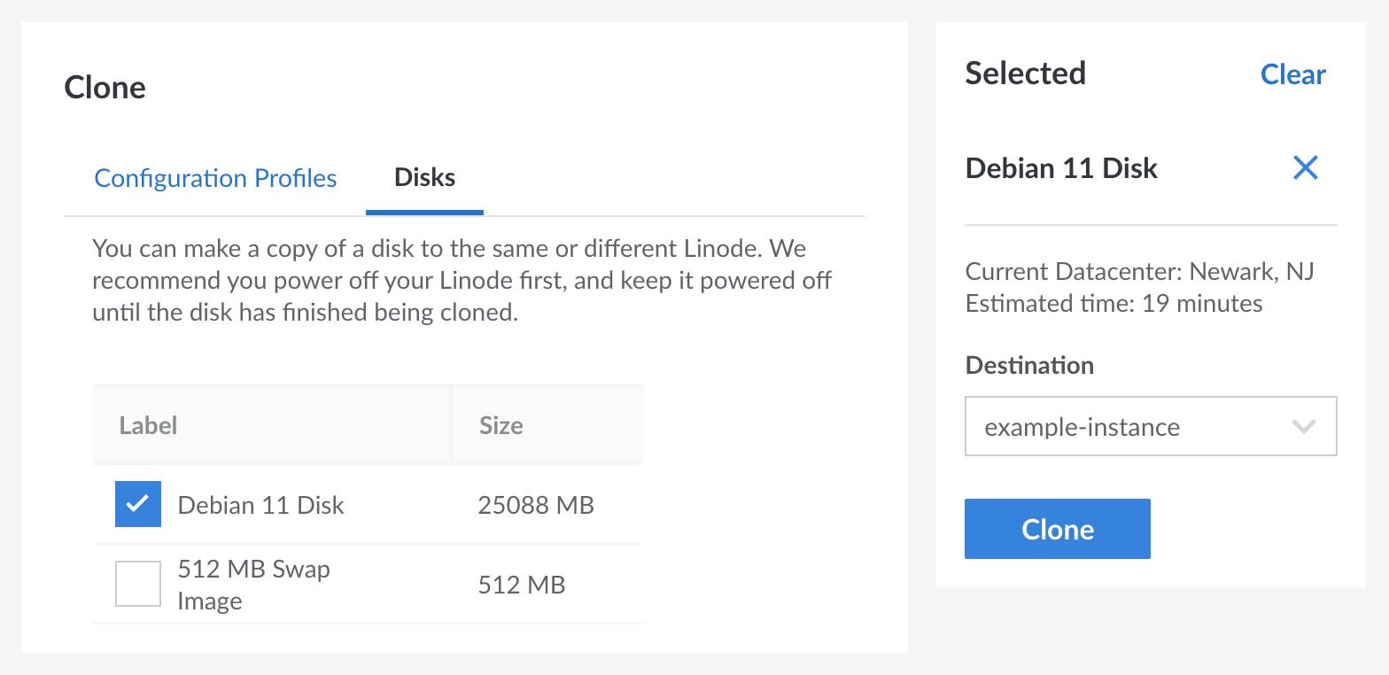 The Clone form in the Cloud Manager